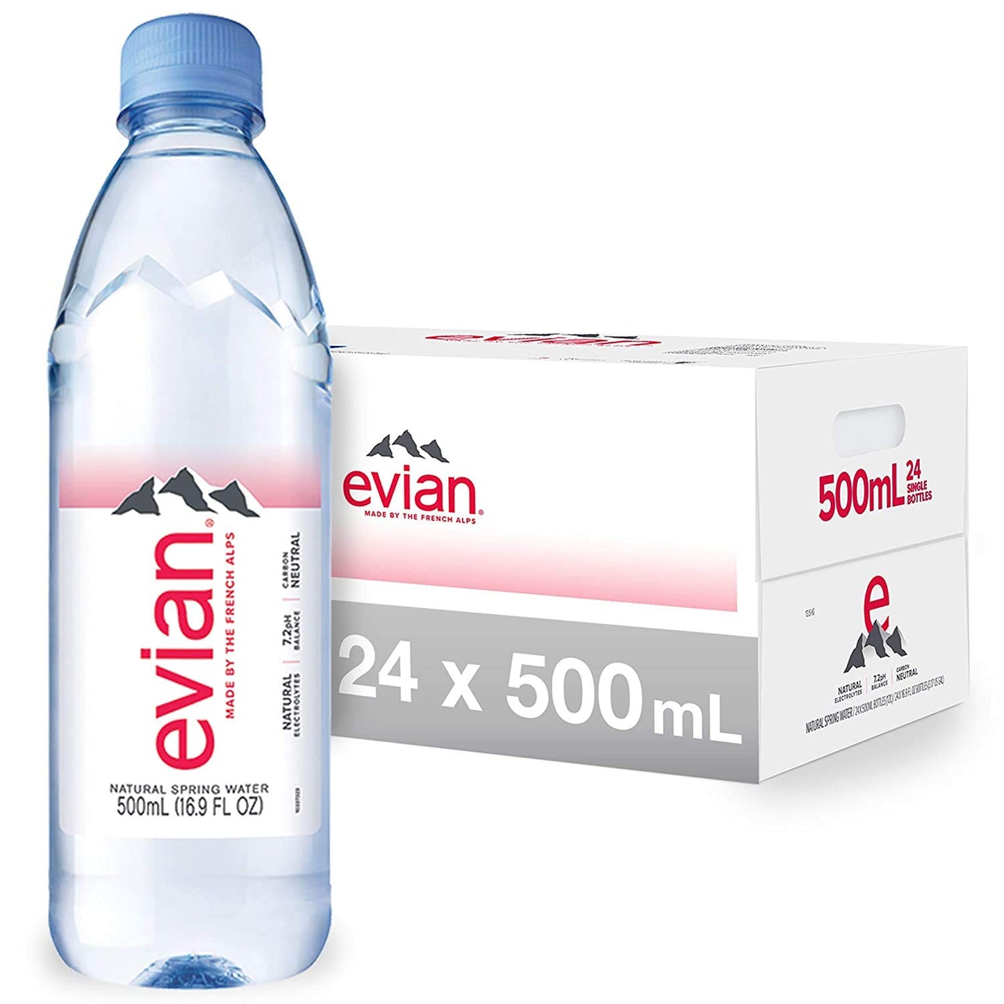 Evian Natural Spring Water 500ml Plastic Bottle Pack of 24