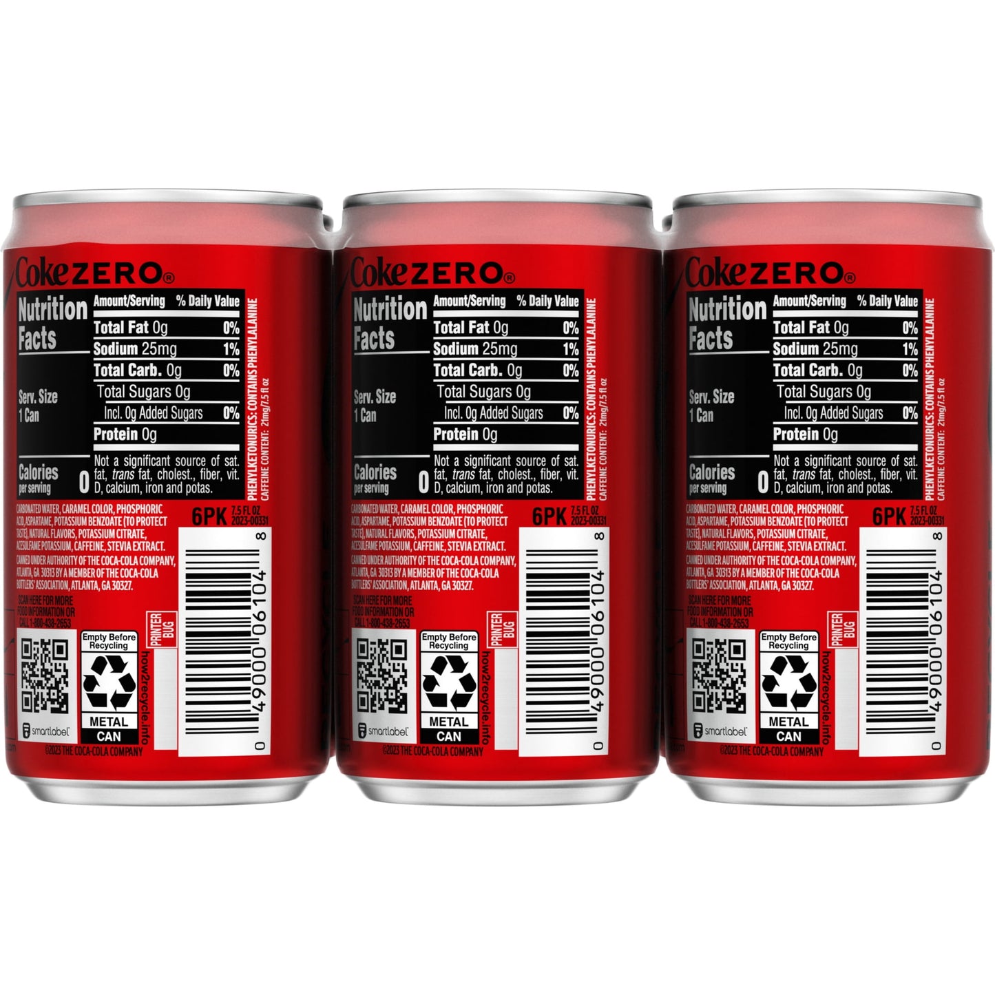 Coke Zero 7.5 FL oz Mini Cans Pack of 24