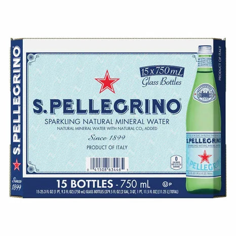 San Pellegrino Sparkling Mineral Water Glass Bottle 750ml Case of 15