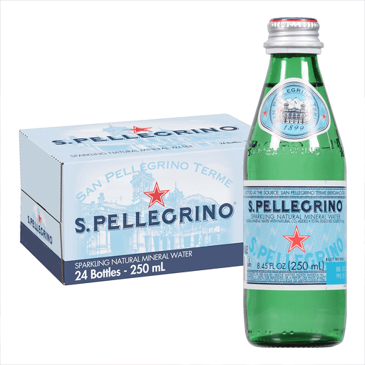 San Pellegrino Sparkling Mineral Water 250ml Glass Bottle Pack of 24