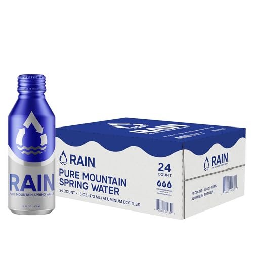 RAIN Pure Mountain Spring Water 16 ounce Eco Friendly Aluminum Bottle Pack of 24