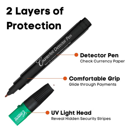 Dri Mark Dual Test Counterfeit Money Detector Pen With UV Light Head + 2 Pen Bonus Pack