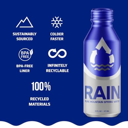 RAIN Pure Mountain Spring Water 16 ounce Eco Friendly Aluminum Bottle Pack of 24