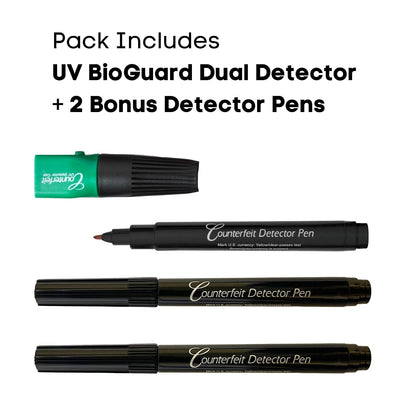 Dri Mark Dual Test Counterfeit Money Detector Pen With UV Light Head + 2 Pen Bonus Pack